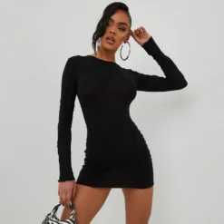 EGO Long Sleeve Seam Detail Mini Bodycon Dress In Black  -The Perla Dress Sales Store 01 11 22 july18870 sq scaled