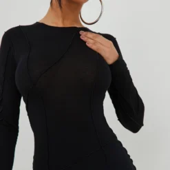EGO Long Sleeve Seam Detail Mini Bodycon Dress In Black  -The Perla Dress Sales Store 01 11 22 july18872 sq scaled