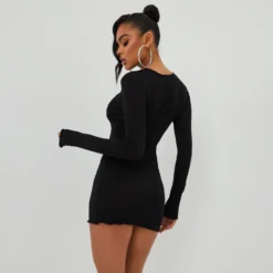 EGO Long Sleeve Seam Detail Mini Bodycon Dress In Black  -The Perla Dress Sales Store 01 11 22 july18879 sq scaled