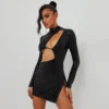 EGO High Neck Long Sleeve Cut Out Detail Side Split Mini Dress In Black Sequin -The Perla Dress Sales Store 01 11 22 july19529 copy scaled