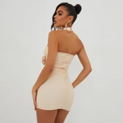 EGO Bandeau Cut Out Rose Detail Mini Dress In Beige Mesh -The Perla Dress Sales Store 01 11 22 july19864 scaled