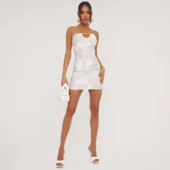 EGO Bandeau Cut Out Detail Mini Bodycon Dress In Printed Beige