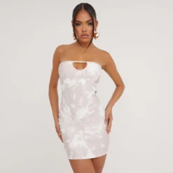 EGO Bandeau Cut Out Detail Mini Bodycon Dress In Printed Beige -The Perla Dress Sales Store 02 05 23 jul93105 s scaled