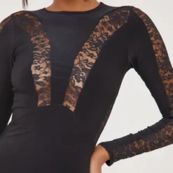 EGO Long Sleeve Lace Insert Detail Contour Mini Bodycon Dress In Black Slinky -The Perla Dress Sales Store 04 04 23 noara79059 s scaled