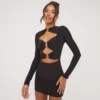 EGO Long Sleeve High Neck Ring Cut Out Detail Mini Bodycon Dress In Black Slinky -The Perla Dress Sales Store 04 04 23 noara79221 s scaled
