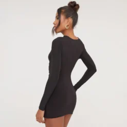 EGO Long Sleeve High Neck Ring Cut Out Detail Mini Bodycon Dress In Black Slinky -The Perla Dress Sales Store 04 04 23 noara79229 s scaled