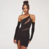EGO One Shoulder Cut Out Mesh Panel Detail Mini Bodycon Dress With Sleeves In Black Slinky -The Perla Dress Sales Store 04 04 23 noara79486 s scaled