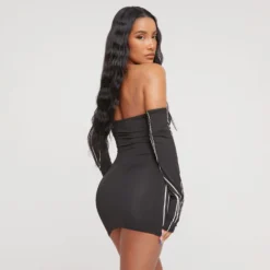 EGO Long Sleeve Lightning Bolt Detail Bardot Mini Bodycon Dress In Black -The Perla Dress Sales Store 05 01 23 ming40191 s2 scaled
