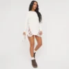 EGO Long Sleeve Distressed Detail Jumper Dress In Cream Knit