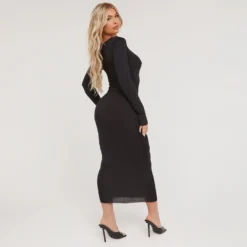 EGO Long Sleeve Seam Detail Midaxi Bodycon Dress In Black Soft Knit -The Perla Dress Sales Store 06 02 23 emily53566 s scaled