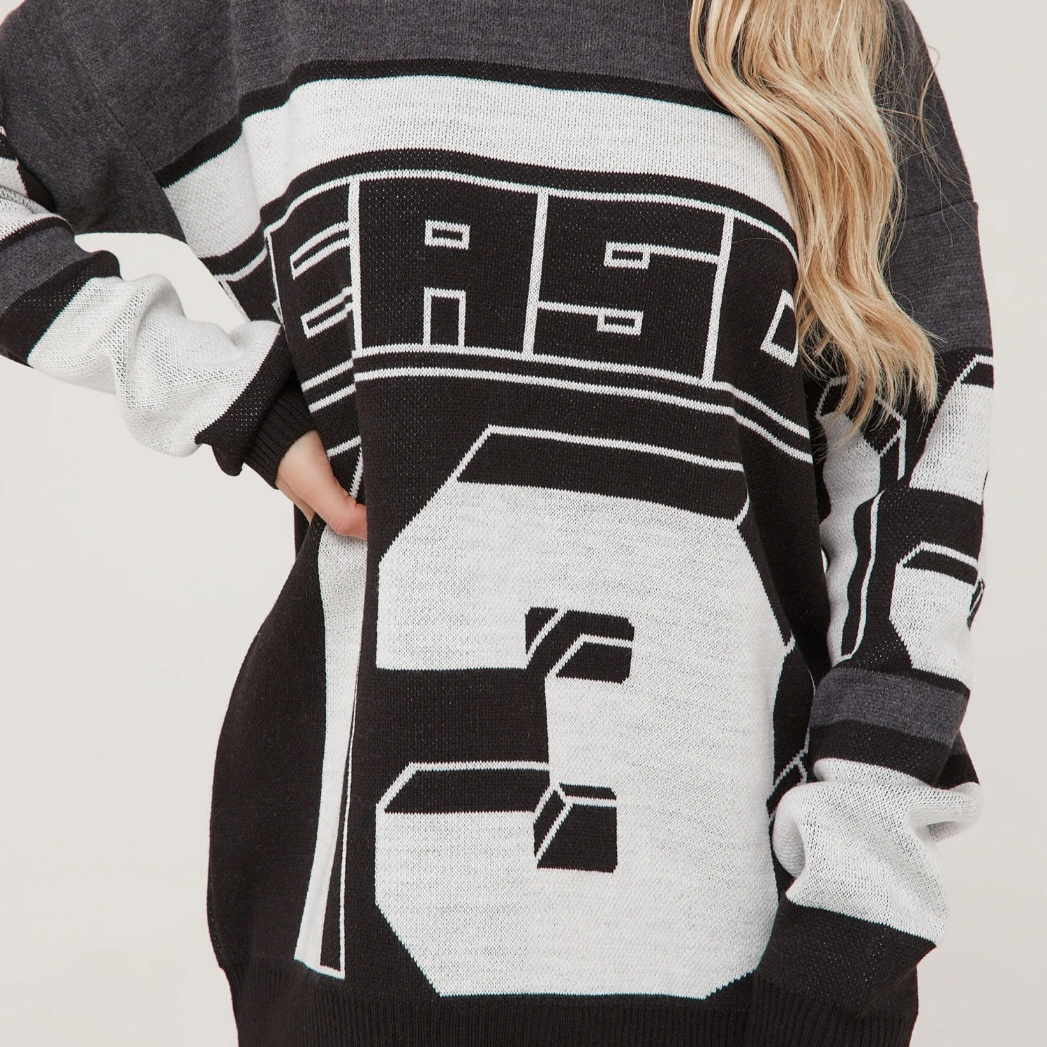 EGO Long Sleeve Motocross Detail Oversized Jumper Dress In Black Multi Knit 4 EGO Long Sleeve Motocross Detail Oversized Jumper Dress In Black Multi Knit - Image 2