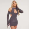 EGO Key Hole Cut Out Mini Bodycon Dress With Sleeves In Charcoal Grey -The Perla Dress Sales Store 06 02 23 emily53786 s scaled