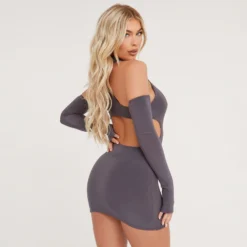 EGO Key Hole Cut Out Mini Bodycon Dress With Sleeves In Charcoal Grey -The Perla Dress Sales Store 06 02 23 emily53790 s scaled