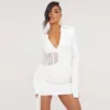EGO Long Sleeve Plunge Neck Corset Waist Draped Detail Blazer Mini Dress In White -The Perla Dress Sales Store 06 07 23 jul79864 sq scaled