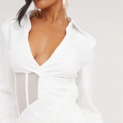 EGO Long Sleeve Plunge Neck Corset Waist Draped Detail Blazer Mini Dress In White -The Perla Dress Sales Store 06 07 23 jul79870 sq scaled