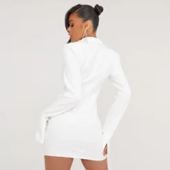 EGO Long Sleeve Plunge Neck Corset Waist Draped Detail Blazer Mini Dress In White -The Perla Dress Sales Store 06 07 23 jul79875 sq scaled