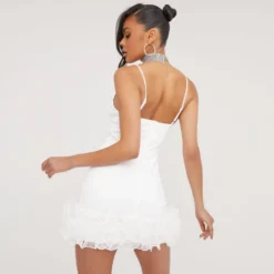 EGO Thin Straps Cupped Detail Frill Hem Mini Dress In White -The Perla Dress Sales Store 06 07 23 jul80271 s scaled