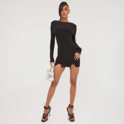 EGO Long Sleeve Open Back Strap Detail Mini Bodycon Dress In Black Slinky -The Perla Dress Sales Store 06 07 23 jul80736 sq scaled
