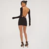 EGO Long Sleeve Open Back Strap Detail Mini Bodycon Dress In Black Slinky
