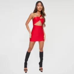 EGO One Shoulder Cut Out Detail Mini Bodycon Dress In Red Slinky -The Perla Dress Sales Store 06 12 22 unya33251 copy scaled