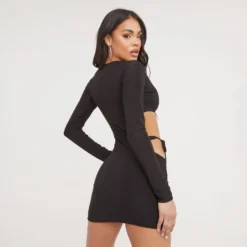 EGO Long Sleeve Cut Out Thong Detail Mini Bodycon Dress In Black Slinky -The Perla Dress Sales Store 07 03 23 jul64968 s scaled