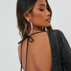 EGO Long Sleeve Open Back Detail Mini Bodycon Dress In Black Croc Print -The Perla Dress Sales Store 08 11 22 unya22229 sq scaled