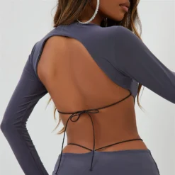 EGO Long Sleeve Backless Thong Detail Mini Bodycon Dress In Charcoal -The Perla Dress Sales Store 08 11 22 unya23518 sq scaled