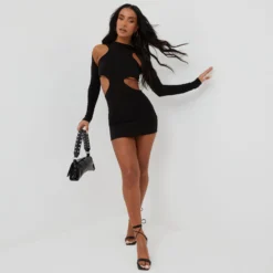EGO Cut Out Racer Mini Bodycon Dress In Black