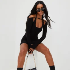 EGO Scooped Neck Double Sleeve Mini Bodycon Dress In Black -The Perla Dress Sales Store 09 03 22 ming8673 scaled