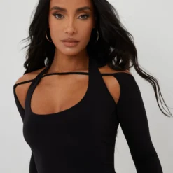 EGO Scooped Neck Double Sleeve Mini Bodycon Dress In Black -The Perla Dress Sales Store 09 03 22 ming8693 scaled