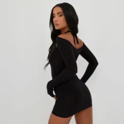 EGO Scooped Neck Double Sleeve Mini Bodycon Dress In Black -The Perla Dress Sales Store 09 03 22 ming8712 scaled