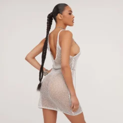 EGO Scoop Plunge Neck Mini Dress In Silver Metallic Crochet Knit -The Perla Dress Sales Store 09 05 23 jul95654 sq scaled