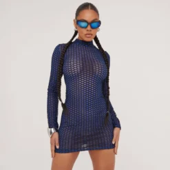 EGO Long Sleeve High Neck Open Back Contrast Mesh Mini Bodycon Dress In Black Fishnet -The Perla Dress Sales Store 09 05 23 jul96254 s scaled