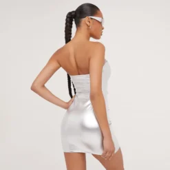 EGO Bandeau Cut Out Twist Front Detail Mini Bodycon Dress In Silver Metallic -The Perla Dress Sales Store 09 05 23 jul96686 sq scaled
