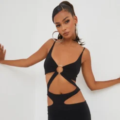 EGO Cut Out Ring Detail Mini Bodycon Dress In Black Slinky -The Perla Dress Sales Store 12 08 22 pam4492 scaled
