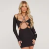 EGO Long Sleeve Strappy Cut Out Detail Mini Bodycon Dress In Black Slinky -The Perla Dress Sales Store 13 04 23 em84088 s scaled