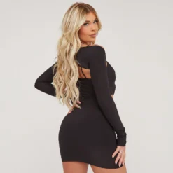 EGO Long Sleeve Strappy Cut Out Detail Mini Bodycon Dress In Black Slinky -The Perla Dress Sales Store 13 04 23 em84096 s scaled