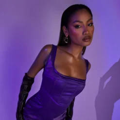 EGO Square Neck Binding Detail Mini Bodycon Dress In Purple Satin -The Perla Dress Sales Store 13 10 22 bf9568 copy scaled