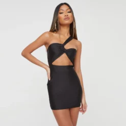 EGO One Shoulder Cut Out Detail Mini Bodycon Dress In Black Slinky -The Perla Dress Sales Store 13 12 22 unya35450 copy scaled