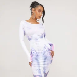 EGO Long Sleeve Open Back Detail Body Print Mini Bodycon Dress In White -The Perla Dress Sales Store 14 03 23 ming67354 s scaled