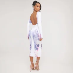 EGO Long Sleeve Open Back Detail Body Print Mini Bodycon Dress In White -The Perla Dress Sales Store 14 03 23 ming67358 s scaled