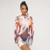 EGO Long Sleeve Body Heat Print Mini Bodycon Dress In Multi Slinky