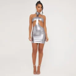 EGO High Neck Cut Out Detail Mini Bodycon Dress In Silver Metallic -The Perla Dress Sales Store 14 03 23 ming68607 s scaled