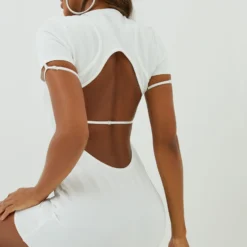 EGO Short Sleeve Open Back Strap And Panel Detail Mini Bodycon Dress In White -The Perla Dress Sales Store 15 09 22 noara 18829 scaled