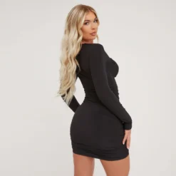 EGO Long Sleeve Sweetheart Neckline Ruched Detail Mini Bodycon Dress In Black Slinky 9 EGO Long Sleeve Sweetheart Neckline Ruched Detail Mini Bodycon Dress In Black Slinky -The Perla Dress Sales Store 16 02 23 emily59155 s scaled