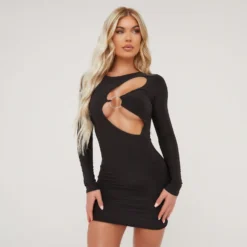 EGO Long Sleeve Cut Out Ring Detail Mini Bodycon Dress In Black Slinky -The Perla Dress Sales Store 16 02 23 emily59181 s scaled