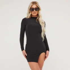 EGO High Neck Long Sleeve Split Front Mini Bodycon Dress In Black 8 EGO High Neck Long Sleeve Split Front Mini Bodycon Dress In Black -The Perla Dress Sales Store 16 02 23 emily59339 s scaled