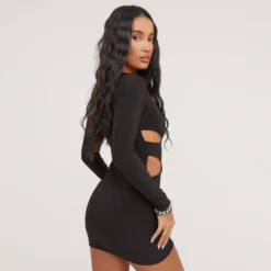 EGO Long Sleeve Front Cut Out Detail Mini Bodycon Dress In Black Slinky -The Perla Dress Sales Store 16 03 23 ming68992 s scaled