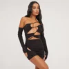 EGO One Shoulder Strappy Cut Out Detail Mini Bodycon Dress With Sleeve In Black Slinky -The Perla Dress Sales Store 16 03 23 ming69358 s scaled