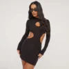 EGO High Neck Long Sleeve Keyhole Open Back Detail Mini Bodycon Dress In Black Slinky -The Perla Dress Sales Store 16 03 23 ming69384 s scaled
